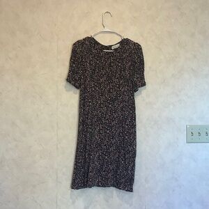 Velvet Black Midi Dress with Pink Floral Print